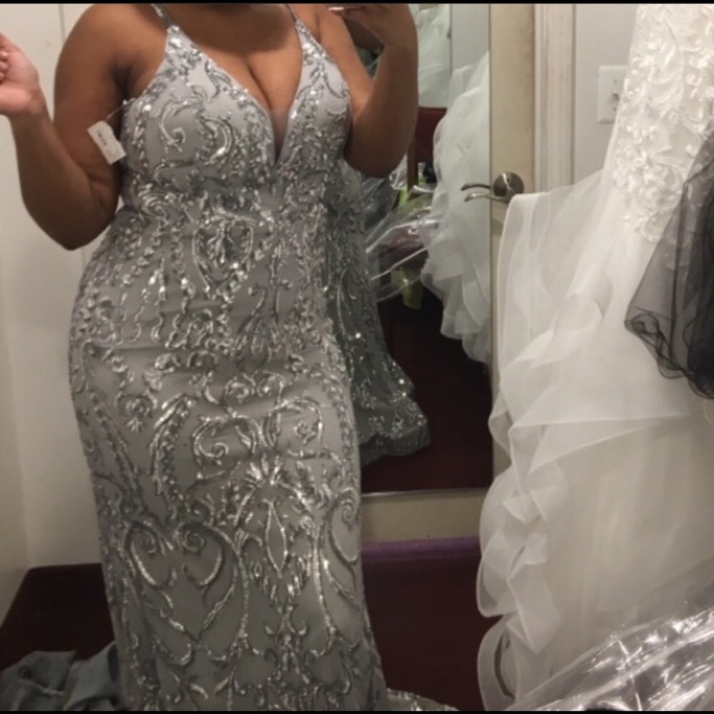 Long Sparkly Silver Prom Dress